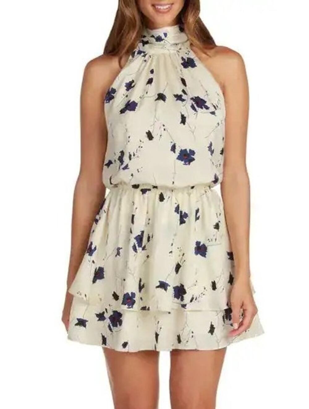 NWT Willow Ellie Halter Sleeveless Mini Dress Small White Floral Party Resort